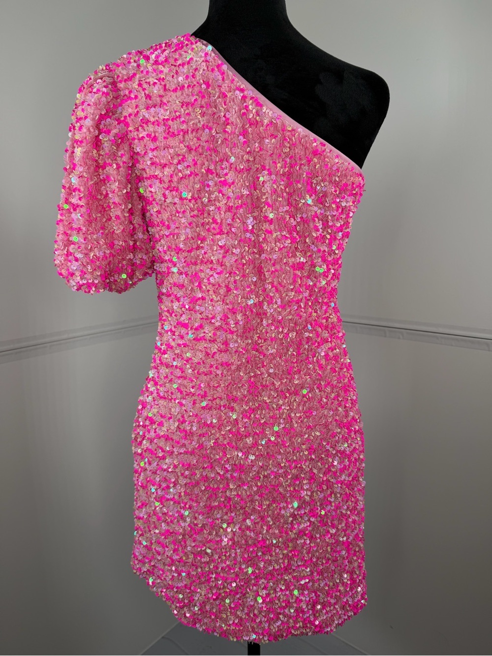 Lime Lush Hot Pink Sequin One Shoulder Mini Cocktail Dress Size Large - Picture 3 of 7